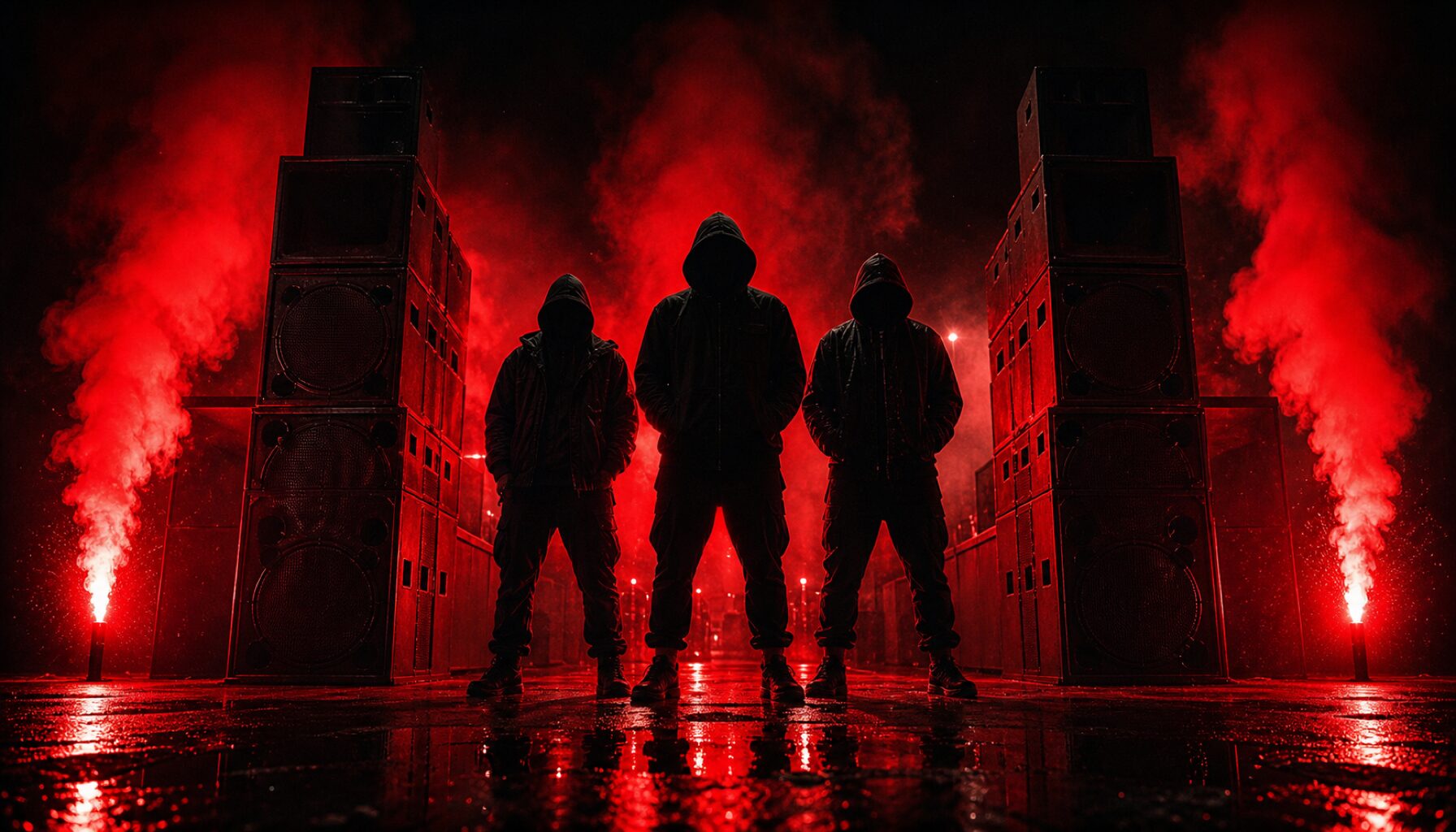 Red flares lighting a North London stadium crowd